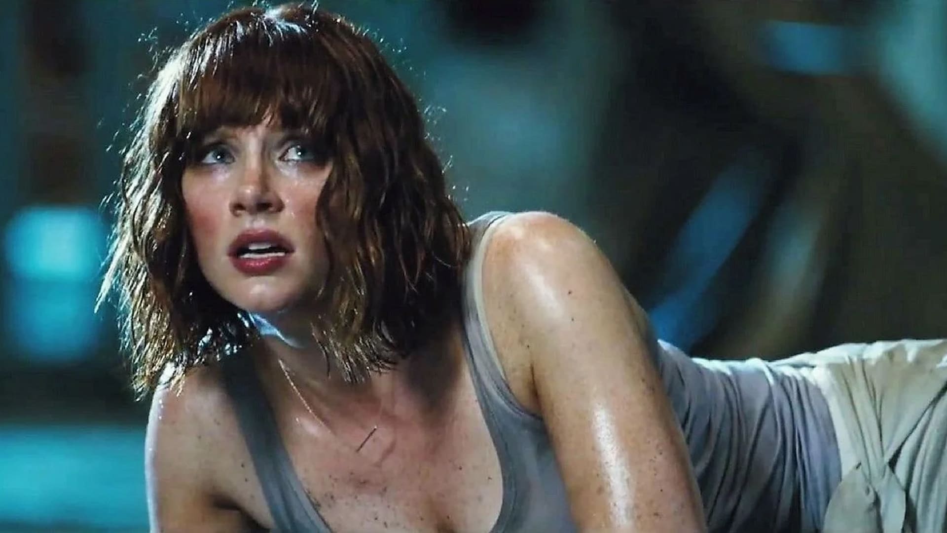 Claire asustada en Jurassic World